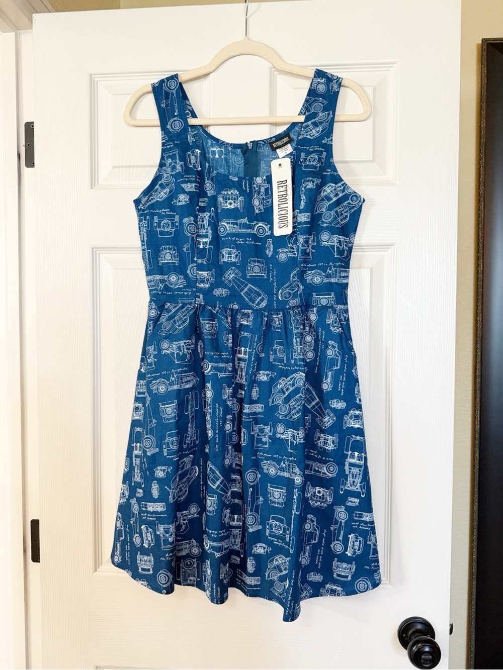 Retrolicious Navy Race Car Blueprint Fit-and-Flare Sundress